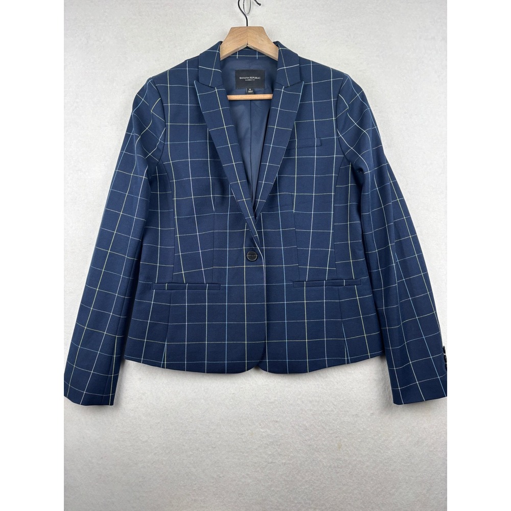 Banana Republic Blazer Womens 6 Classic Fit Windowpane Dark Academia Career
